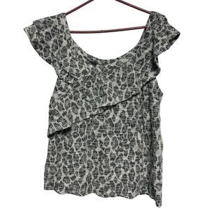 Anthropologie Dolan Made in USA Cotton Blend Cheetah Ruffle Sleeve Top Blouse XL